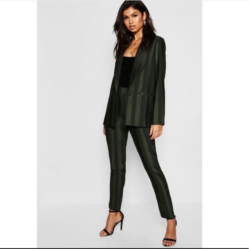 Boohoo Green Striped Tailored Co Ord